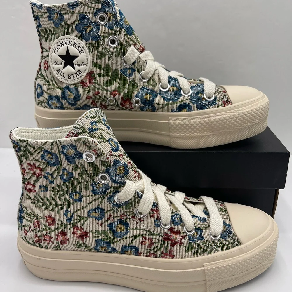 Converse WMNS Floral High-Top CTAS LIFT HI EGRET/NATURAL IVORY Platform Sneakers
